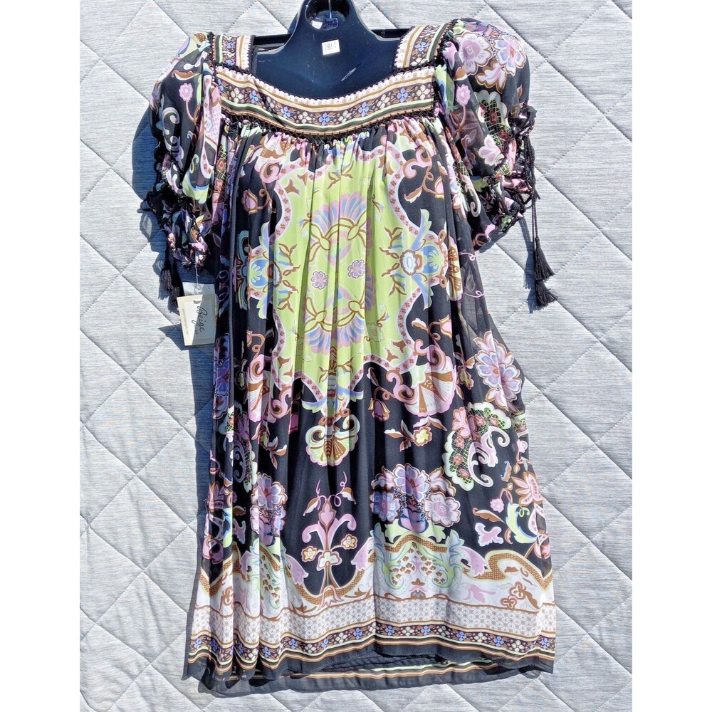 Beige by eci New York dress Sz 4 Sheer Breezy Boho Wedding Summer Peasant
